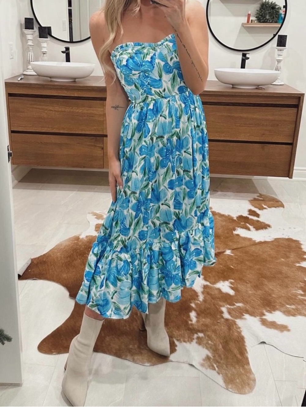 Blue & Green Floral Sundress with Ruffle Hem - Picture 5 of 5
